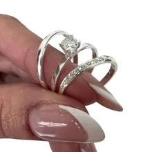 Pair Of Engagement And Promise Rings In 950 Silver 2mm Minimalist  And Solitaire Ring White Pink Blue - 銀色 - 查看 1