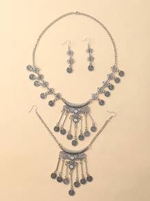 1 set de design de pièce de monnaie vintage arabe comprenant 1 chaîne de tête + 1 collier + 1 paire de boucles d'oreilles, convient aux femmes, cadeau de vacances