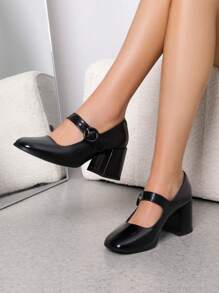 Women's Mary Jane Shoes Close Toe Dress Pumps Shoes - Black - View 2