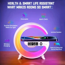 New Large Wireless Fast Charging Station - Sunrise Simulation, RGB Rhythm, Smart Wake-Up Light, Alarm Clock And Bedside Phone Holder, Smart Home Appliance | Modern Round Design | Portable Speaker, Holiday Gift (Needs To Be Plugged In To Charge The Speaker To Charge The Phone)