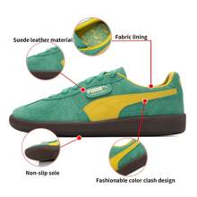 Puma 男鞋 女鞋 綠色Palermo生活系列板鞋 絨面革柔軟舒適低筒休閒板鞋 日常通勤復古德訓鞋 外出旅行出街鞋 輕便運動休閒鞋 396463-18