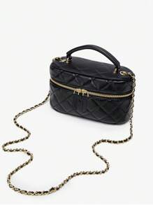 MIYIN 女士时尚菱格链条单肩包，彩虹条纹编织包，轻质翻盖链条斜挎包 - 黑色 - 查看 3