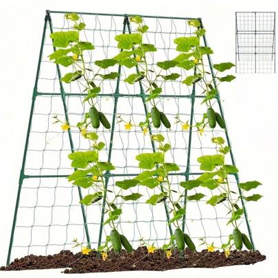 2 st kraftiga PVC-trädgårdsspaljer - Ger stadigt stöd för klätterväxter, blommor och grönsaker, hållbart väderbeständigt material, lätt att montera och med pålar, lämplig för utomhusodling