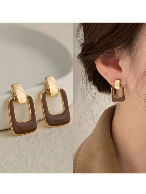 1 Pair Elegant Simple Style Geometric Stud Earrings Alloy Gold Plated Jewelry For Women Daily Wear