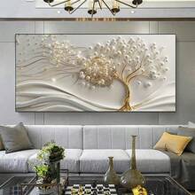 1 件优雅无框帆布墙面艺术，现代金色生命之树设计，非常适合客厅或卧室装饰，装饰帆布 | 当代装饰 | 墙壁艺术装饰海报