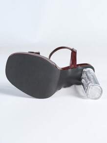 全新夏季紫红色高跟凉鞋，性感绑带厚底防水透明坡跟女鞋 - 玫紅色 - 查看 6