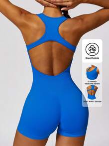 Yefecy 瑜伽基本款纯色罗纹针织无缝运动连体衣，罗纹纯色时尚运动连体裤，高弹力瑜伽紧身衣，女士运动服，春夏塑身紧身衣