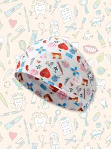 1pc Stretchable Women Medical Anti-Pressure Button Face Mask, Electrocardiogram Medical Equipment & Stethoscope Print Sports Sweatband, Unisex Breathable Anti-Slip Headband For Exercise