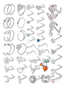 46/8件套多款式20G鼻环耳钉，医用钢材质，镶嵌闪亮锆石花朵，女士鼻环，直型、弯型、L型鼻环，7毫米。多种鼻环套装包含心形、蝴蝶、花朵等款式。 - 多顏色 - 查看 12