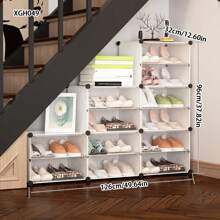 Staircase-Style Shoe Cabinet Under Stairs, Angled Ladder Shelf, High Capacity Home Storage Organizer Rack - Multicolor - View 2