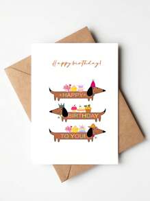 1pc Hilarious Dachshund Birthday Card With Envelope - Playful Sausage Dog Design, Perfect For Anyone, Unique Animal-Themed Greeting Card - Multicolor - View 1