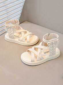 女童新款凉鞋，夏季时尚小公主罗马凉鞋，儿童软底沙滩鞋 - 米色 - 查看 5
