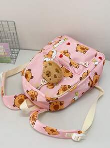 Cartoon Fashion Kids Backpack, Cute Casual Lightweight Outdoor Bag With Capybara Print