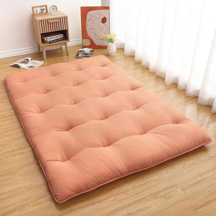 Futon Mattress Japanese Floor Mattress, Twin Size Tatami Mattress Sleeping Mat For Dormitory, Roll Up Mattress Japanese Floor Mat For Sleep, Easy To Store, Navy Blue Black Green Gery - Coral Pink - View 1