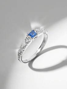 1件925纯银奢华时尚百搭简约套装，海军蓝戒指，适合女性日常通勤装饰、派对配饰，高品质女士戒指，精致珠宝礼品 - 銀色 - 查看 5