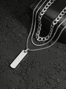 3PCS Men's Stainless Steel Daily Fashionable Minimalist Necklaces: Basketball Tag Pendant Necklace, Snakeskin Chain Necklace, Embossed Bracelet Set