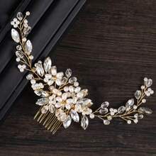 1pc Wedding Bridal Hair Comb, Elegant Bohemian Style Handmade Crystal & Pearl Hair Accessory For Wedding Dress Photo Shoot,Hair Accessories,Bride Hair Styling, Side Comb