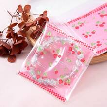 50 Stücke niedliche, süße rosa Erdbeermuster selbstklebende OPP-Beutel, geeignet für Schmuck, Dekoration, Geschenkverpackung und Aufbewahrung