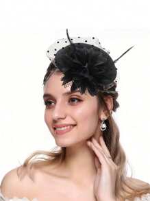 带面纱的药盒帽 女士复古头饰 茶会帽 带花羽毛头带 新娘茶会头饰 - 彩色 - 查看 13