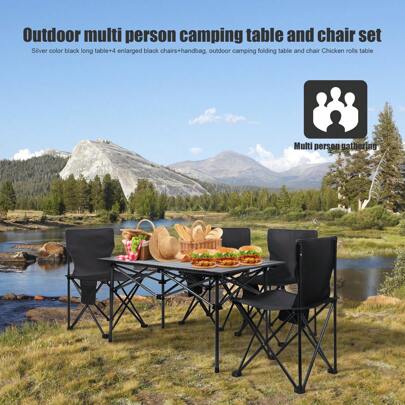 Camping Table Chair Set, Folding Portable Outdoor Table Chair, Fishing BBQ Hiking Folding Stool Table Set With Large Storage Organizer And Carrying Bag (4Pcs Chair And 1Pc Table)