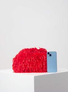 多巴胺风格发夹包，Y2K 毛绒手包，糖果色女士手提包，可爱迷人的女孩钱包 - 紅色 - 查看 3