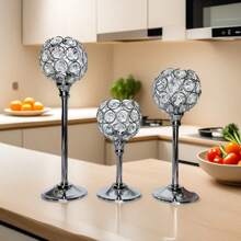 3pcs Elegant Crystal Candle Holders - Multipurpose, Silver Centered Decor, Polished Surface, Suitable For Wedding Decoration, Dining Table Centerpiece And Home Ambiance Gifts Birthday Graduation - Silver - View 4