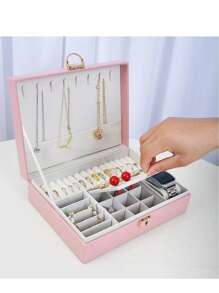 1pc Elegant Single Layer Jewelry Box, PU Leather, Large Capacity With Lock, Suitable For Storing Necklaces, Earrings, Rings, Bracelets, Watches, Can Be Gift For Girlfriend, Mother's Day, Holidays - Multicolor - View 2