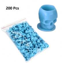 200Pcs Disposable Tattoo Ink Caps Skull Tattoo Cups,Plastic Ink Capswith Stable Base Permanent Makeup Pigment Container Cap Tattoo Accessor