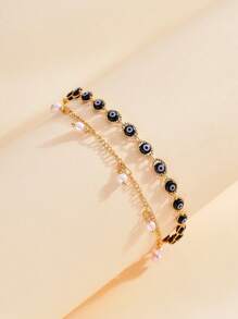 1 件时尚百搭波西米亚风格金色金属珐琅眼和珍珠吊坠多层链脚链，精致时尚的女士珠宝，适合旅行、节日、派对、礼物、海滩、度假、通勤和日常穿着 - 彩色 - 查看 2