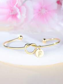 Tsnamer 1 pieza Brazalete con inicial dorada Brazalete con disco de nudo clásico con inicial de la A a la Z Brazalete personalizado de puño para mujer Joyería de uso diario