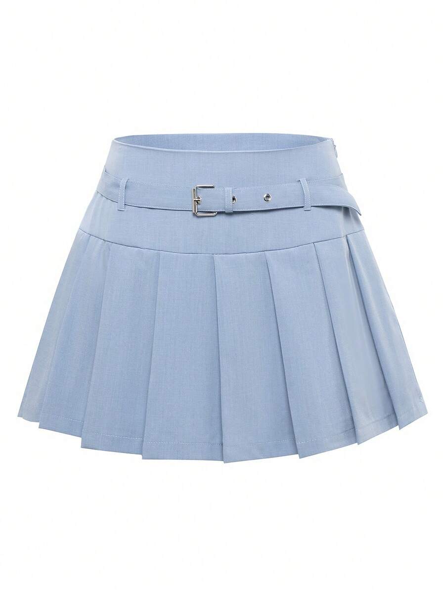 女士休闲百褶腰带夏季短裙