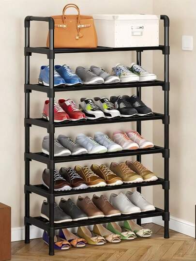 1pc Black Shoe Rack, Improve Space, Minimalist Dust-Proof, Sturdy, Fashionable, Easy To Assemble And Disassemble, Portable, Suitable For Living Room, Bedroom, Entrance, Office, Home, Multi-Layer Storage, Holiday Gift, Valentine's Day Gift
