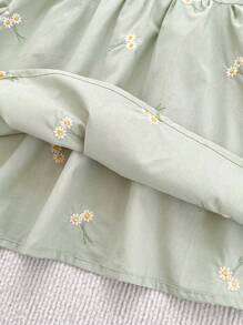 Váy dài tay thêu cổ Peter Pan cho bé gái, trang phục cho trẻ mới biết đi vào mùa xuân và mùa thu - màu xanh lá - Xem 6