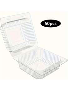 50pcs Portable Plastic Transparent Storage Boxes, Suitable For Packing Cakes, Cookies, Burgers, Salads, Swiss Rolls, And Other Kitchen Foods