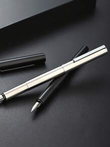 Jinhao 35 Fountain Pen Steel Barrel Airplane Extra Fine Tip Without Ink, Matte Black & Elegant Silver, Fountain Pens For Daily Writing & Calligraphy Learning, Office Signature Supplies Student Back To School Gift - Black - View 7