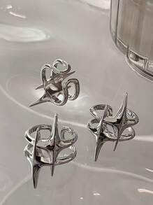Y2K Hip Hop Silver Color Copper Stars Open Rings For Women Men Fashion Adjustable Couple Rings Vintage Ring Jewelry Gift