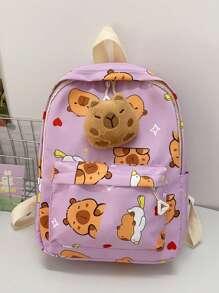 Cartoon Fashion Kids Backpack, Cute Casual Lightweight Outdoor Bag With Capybara Print