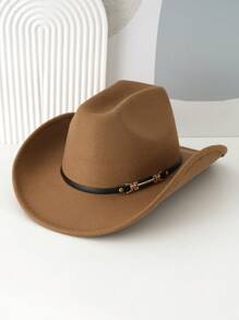 1 pieza Sombrero de vaquero de lana de unicolor unisex, sombrero de vaquera con decoración de hebilla con característica de moda, sombrero versátil y moderno, adecuado para fiestas con tema del oeste, fiesta de compromiso, ceremonia de graduación, baile de gala, festival, celebración de cumpleaños, festival de música