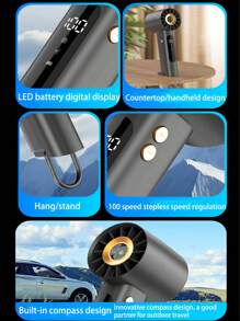 1pc New Handheld High Speed Fan 100 Speed Endless Variable USB Charging Digital Display Semiconductor Refrigeration Portable Small Fan Outdoor Portable Fan Creative Products With Compass Outdoor Suitable For Hanging Backpack - Multicolor - View 5