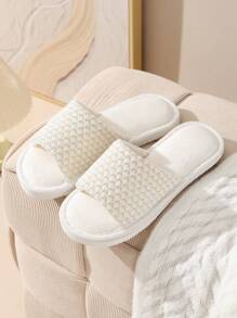 Spring/Summer Knitted Floral Open Toe Slippers, Comfortable Indoor/Outdoor House Slippers, Soft & Skin-Friendly Ladies Slippers