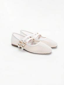 Giày ba lê hở mũi ADAMUMU dành cho nữ, chất liệu lưới nhẹ, hai khóa thanh lịch, thiết kế đục lỗ tinh tế, thời trang thoải mái và thoáng khí - trắng - Xem 2