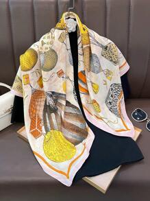 1pc Geometric Pattern Casual Polyester Scarf, Suitable For All Seasons - Multicolor - View 8