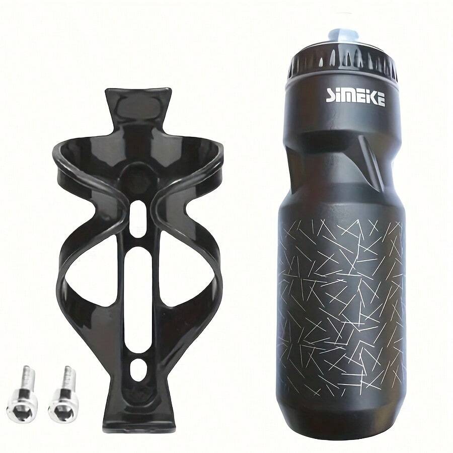 [750ml Large Capacity Cycling Bottle] 750ml Cycling Water Bottle Set - Large Capacity, Includes Bike Cage Holder & 2 Screws, Narrow Mouth, PE Material - Ideal For Outdoor Sports & Riding