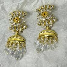 1 paire de boucles d'oreilles vintage punks à franges et forme d'yeux avec des strass, boucles d'oreilles œil flashy chic français convenant à un style personnel