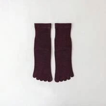 1 Pair Women's Solid Color Moisture-Wicking, Odor-Resistant Mid-Calf Five-Toe Socks, Suitable For Daily Use, Fall - Multicolor - View 16