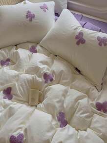3pcs Embroidered Butterfly Bedding Set, Includes 1 Duvet Cover And 2 Pillowcases