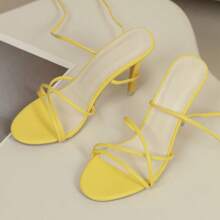 2025 New Stylish Sexy Casual Pointed Toe Criss-Cross Straps Slim High Heel Sandals For Women - Yellow - View 1