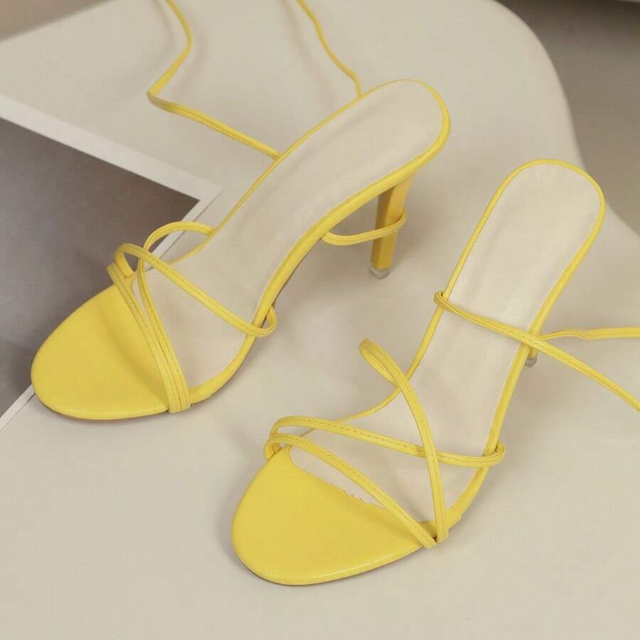 2025 New Stylish Sexy Casual Pointed Toe Criss-Cross Straps Slim High Heel Sandals For Women - Yellow - View 1