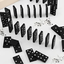 28pcs Wooden Domino Set - Push And Drop Board Game, Fun Tabletop Tile Game, Suitable For Outdoor Camping And Travel, Classic Black And White Dominoes With Storage Box, Interactive Strategy Game For Skill Development, Outdoor Game | Classic Board Game | Durable Structure, Classic Board Game Travel Set