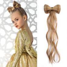 14 Inch Bowknot Curly Ponytail Hair Extensions, Claw Clip Curly Ponytail Hair Extensions, Suitable For Children And Girls - Multicolor - View 3